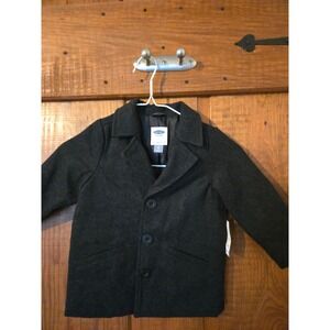 NWT - OLD NAVY Toddler Boys Charcoal Gray Wool Blend Peacoat Jacket Size 2T